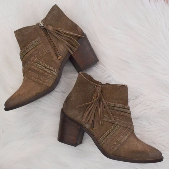 Naughty Monkey Shoes - Leather Fringe Detailed Boho Heeled Booties